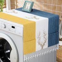 洗衣机盖巾防尘布罩多用巾滚筒式单双开门电冰箱电烤箱盖布万能 北欧麋鹿黄水溶边盖巾 微波炉盖布长105宽35cm 含花边