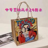 古风国潮京剧手提包亚麻布购物袋单肩包粗麻环保学生上课带 墨镜中号