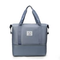 新款大容量女旅行包短途折叠旅行袋轻便待产收纳袋防水行李包 迷雾蓝[升级版+可扩展+不可折叠]