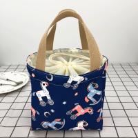 防水保温饭盒袋加厚抽绳手提袋铝箔保温便当包带饭包饭盒收纳袋 深蓝色木马