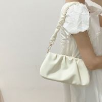 夏季包包女斜挎小包2021新款小众百搭腋下包褶皱云朵包单肩斜挎包 白色 包+单肩带