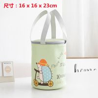 圆桶形饭盒袋午餐保温包手提便当包学生成人创意带饭铝箔保温桶包 拉链款小刺猬16x16x23cm