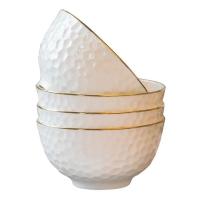 高尔夫碗碟盘子吃饭碗单个金边餐具鱼盘大汤碗陶瓷米饭碗家用碗盘 高尔夫4.5英寸碗4支装