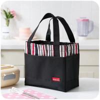 防水牛津布加厚便当包饭盒袋手提保温袋子带饭包学生包拼色午餐包 黑色抽绳-(无保温)