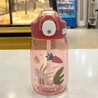 儿童个性学饮杯便携创意弹跳盖可爱小学生带吸管耐摔塑料杯刻度杯 米可吸管杯小号400ml-红色 单杯子[无]