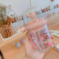 记录喝水量的水杯每天喝水量杯目标杯带吸管水瓶带着刻度的杯子 鲸鱼杯城堡淡粉色[260ml] 会喷