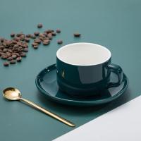 欧式咖啡杯碟套装小奢华高档下午茶茶具简约陶瓷家用茶水杯240ml 纯绿1杯碟勺 泡沫装