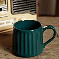 欧式小奢华咖啡杯碟套装复古茶具日式简约粗陶瓷挂耳拉花咖啡杯 陶立克单杯[绿色]