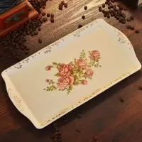 欧式茶盘托盘长方形家用陶瓷茶杯放水杯子大水果盘菜盘咖啡具盘子 玫瑰款