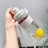 水杯女学生韩版可爱吸管杯防摔杯子塑料水瓶便携随手杯大容量水壶 纯净版600毫升[无图案吸管背带] 单杯