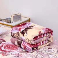 毛毯子法兰绒毛绒毯毛绒床单人学生宿舍加绒保暖床单冬季铺床铺盖 牡丹花 150X200cm单条不送