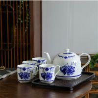 景德镇瓷器茶壶陶瓷大容量凉水壶大号青花瓷冷水壶提梁泡茶壶家用 1.9升心想事成+2杯子