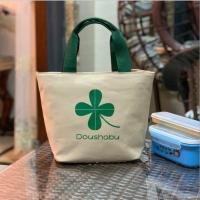 新品内置水杯位环保日式简约帆布加厚饭盒袋 便当包手提妈妈包 卡其四叶草