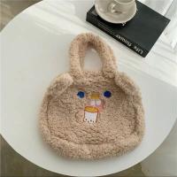 日系可爱毛绒熊耳朵手提包韩国ins大学生少女心手拎包羊羔毛包包 奶茶色(进口重工刺绣)优质面料