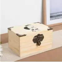 木质收纳盒带锁实木箱子创意小木箱木盒复古桌面整理储存盒 A款小号15*11*9