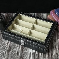 直销开窗8位多格皮质PU皮革首饰收纳盒 近视镜透明展示礼盒眼镜盒 33.5x24.5x7.5