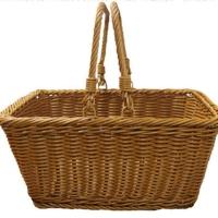 仿藤编织手提篮户外野餐手提篮子家用买菜购物篮收纳筐篮 34*25*15