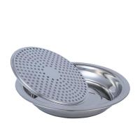 买2送1加厚304不锈钢饺子盘带沥水醋碟水饺盘子家用蒸菜盘快餐盘 304无碟23#买2送1买1无送