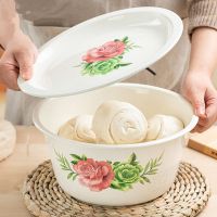 加厚搪瓷盖盆老式平盖盆搪瓷盖碗搅拌盆大号怀旧搪瓷带盖汤盆明火 特厚[花韵]平盖盖盆 12CM