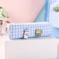 大容量手提帆布中小学生补课袋男女孩文件袋初中生防水双肩补习袋 蓝色格子[立体外袋] 方形笔袋(送2枚胸针)