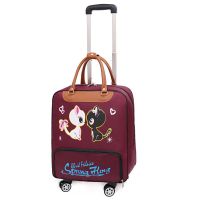 卡通旅行袋大容量拉杆包女手提包短途登机箱韩版防水万向轮行李包 酒红小猫 小号[定向2轮]