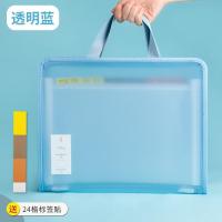 得力帆布风琴包多层文件夹学生用文件袋手提试卷袋收纳袋高中生卷 透明蓝/PP款