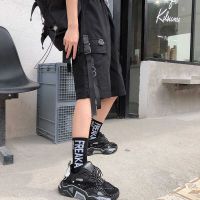 夏季工装短裤男潮流韩版ins嘻哈宽松百搭休闲直筒裤阔腿五分裤潮 黑色[无链条] S