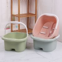 塑料泡脚桶洗脚盆滚轮养生按摩足浴盆家用手提加厚加深泡脚盆批发 [普通轻薄款]四轮随机款