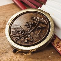 复古木雕花便携圆镜折叠中式小镜子双面化妆镜女随身镜迷你梳妆镜 荷塘月色1675-1