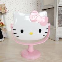 卡通创意旋转台式镜子凯蒂猫造型宿舍化妆镜女可爱公主镜带小梳子 淡粉台镜
