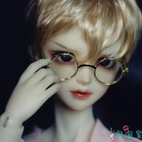 [泡泡家]BJD娃娃巨婴3分4分6分眼镜墨镜金属架带镜片圆框4.5cm 金色(就是眼镜一双)铁 4分6分通用