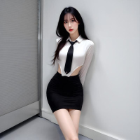 长夜漫漫情趣内衣性感开裆连体衣职场秘书OL白衬衫诱惑制服女1958