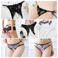长夜漫漫情趣内衣开档免脱丁字裤刺绣绑带内裤蕾丝性感珍珠内裤女