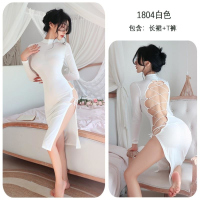 长夜漫漫情趣内衣欧美跨境外贸性感露背斜边开叉系带旗袍长袖1804