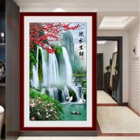 自粘新中式墙贴走廊过道壁画平面3D立体装饰画清新山水装饰画 1流水生财 超小号50x80cm