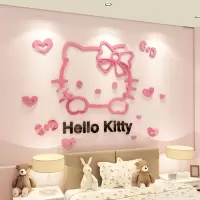 卡通Hellokitty猫3d亚克力立体墙贴贴画卧室儿童房床头房间装饰品 猫一 小号