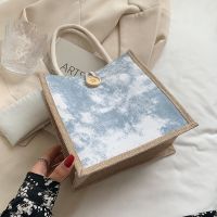 上班便携手提袋ins包包2021夏季新款百搭仙女日系小挎包女化妆包 蓝色