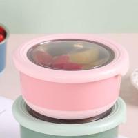 可爱饭盒密封不锈钢学生儿童隔热防摔饭汤碗卡通水果保鲜盒便当盒 北欧粉(带勺子) 420毫升