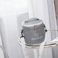 手提保温饭盒袋简约铝箔加厚便当袋袋子带饭包手拎上班族餐包饭盒 圆形-小号-灰色