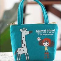韩国清新普拉女孩手拎帆布零钱包卡通可爱布艺钥匙儿童包硬币包女 长颈鹿