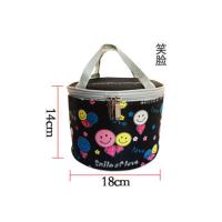 圆形提饭盒袋子手提加厚铝箔保温桶包学生上班族装便当包包饭桶袋 小号-黑笑脸