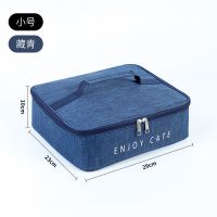 饭盒手提包长方形牛津布保温袋铝箔加厚便当包学生餐盒带饭大容量 小号藏青