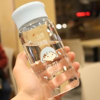 卡通可爱小女孩玻璃杯便携耐热清新简约学生喝水杯韩版情侣随手杯 蓝色/420ml 单杯