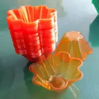 一次性塑料冰淇淋杯刨冰碗冰沙拉冰粥冰淇淋补布丁杯梅花碗圣代杯 黄色100个