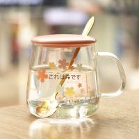 高颜值透明玻璃水杯女夏天家用马克茶杯带盖勺办公室咖啡杯子ins 玻璃杯特价款+盖勺450ML