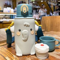 DIY卡通洞洞杯316不锈钢学生吸管水杯儿童保温杯大容量可背幼儿园 500ML一杯三盖 书包款-粉色