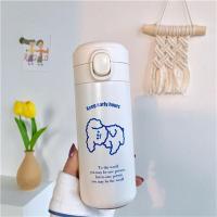 日式学生可卡通美乐蒂布丁狗不锈钢保温杯大容量弹跳盖创意情侣杯 保温杯-早睡早起白色小号350