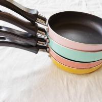 迷你 小煎锅 荷包蛋锅 平底锅不粘锅彩色外贸仅燃气灶用 14厘米微瑕颜色随机手柄黑色