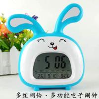 学生创意闹钟静音夜光儿童床头闹铃贪睡多功能电子闹铃报时钟 兰兔子