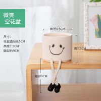 ins吊脚娃娃表情盆栽仿真多肉仙人掌植物摆件桌面创意家居装饰品 微笑空花盆